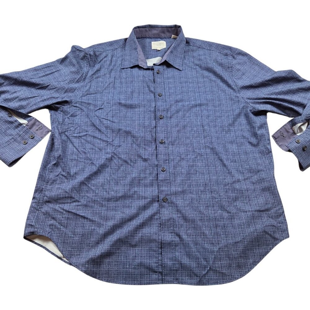 Construct Shirt Mens 2XL Blue 4 Way Stretch Slim Fit Geometric Button Up